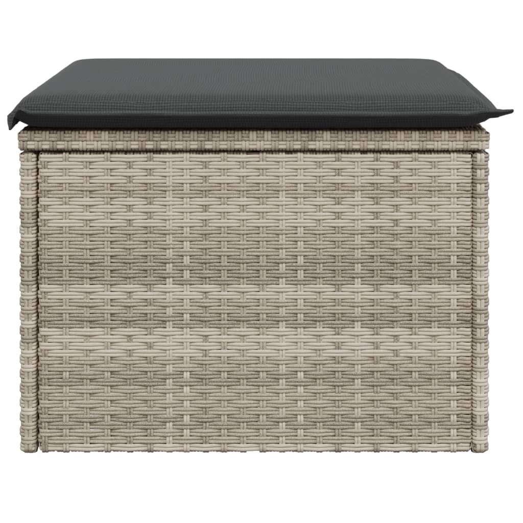 haveskammel med hynde 55x55x37 cm polyrattan lysegrå