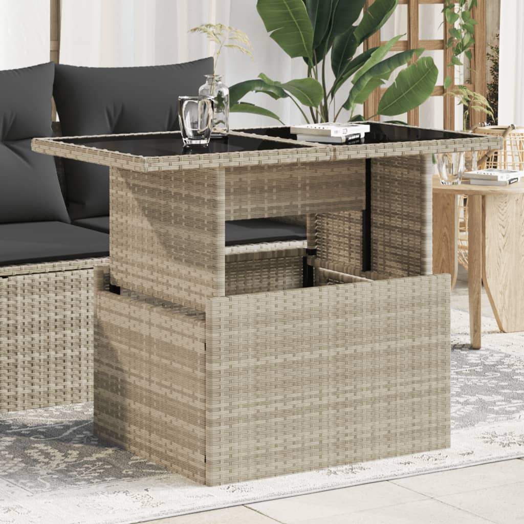 Havebord i polyrattan med glastop 100 × 55 cm - lysegrå, højdejusterbart