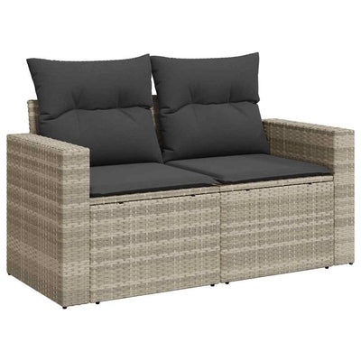 2-personers havesofa med hynder polyrattan lysegrå
