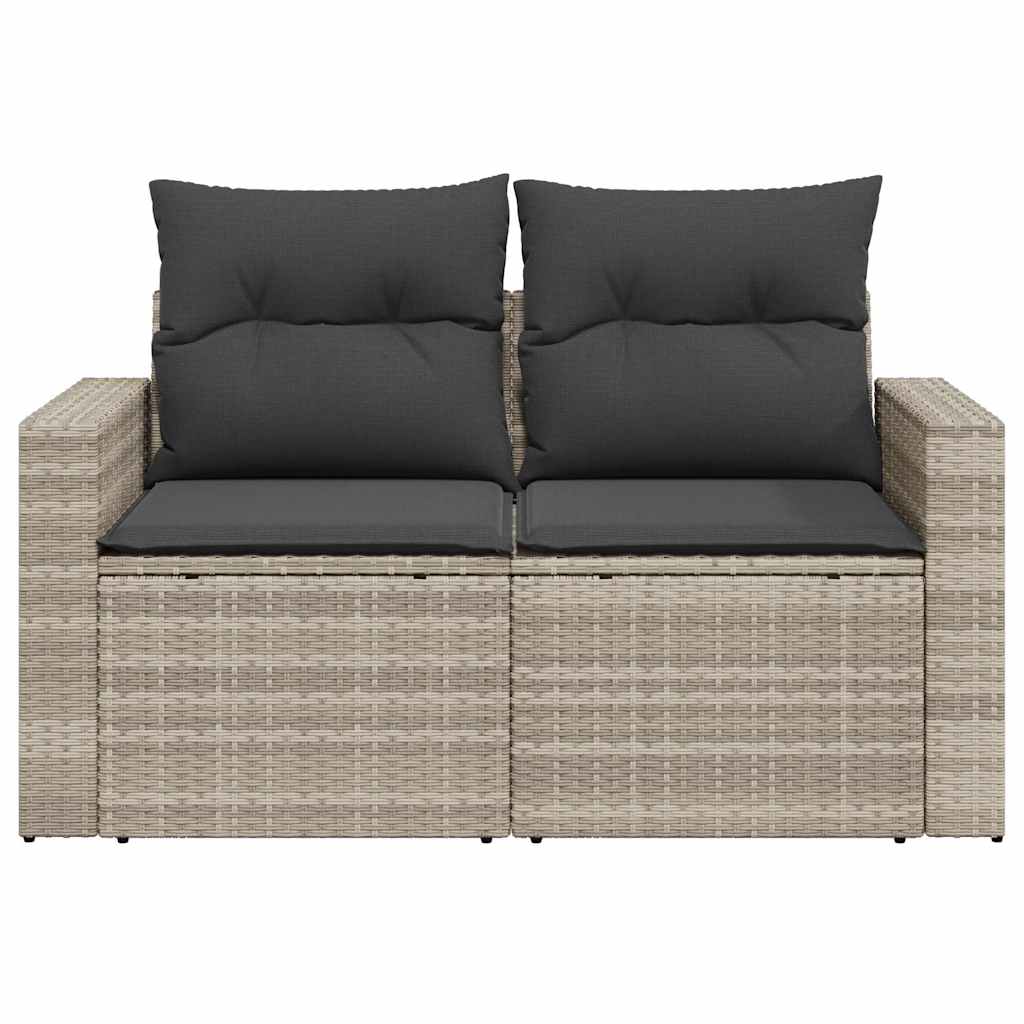 2-personers havesofa med hynder polyrattan lysegrå