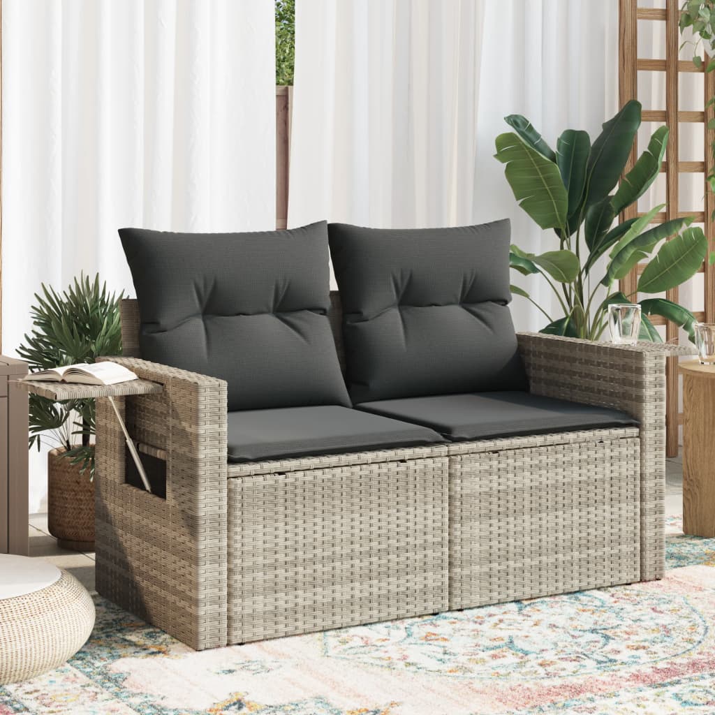 2-personers havesofa med hynder polyrattan lysegrå