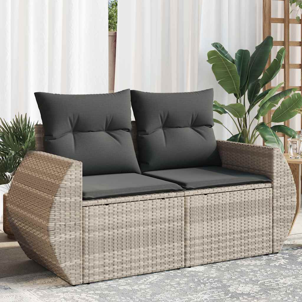 2-personers havesofa med hynder polyrattan lysegrå billede
