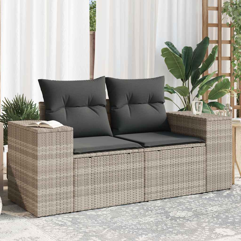 2-personers havesofa med hynder polyrattan lysegrå