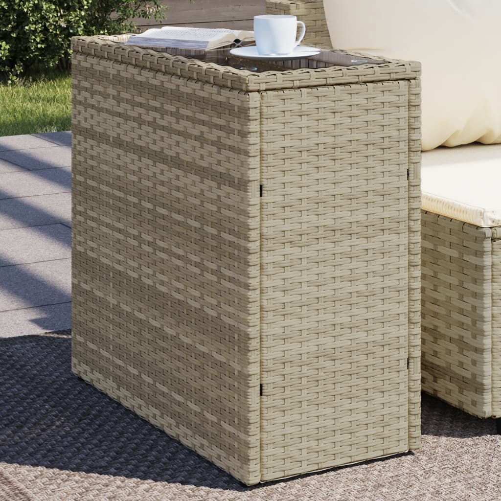 havesidebord med glastop 58x27,5x55 cm polyrattan lysegrå billede