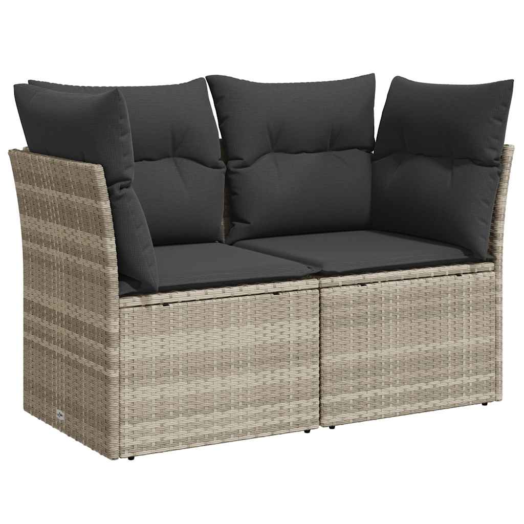 2-personers havesofa med hynder polyrattan lysegrå