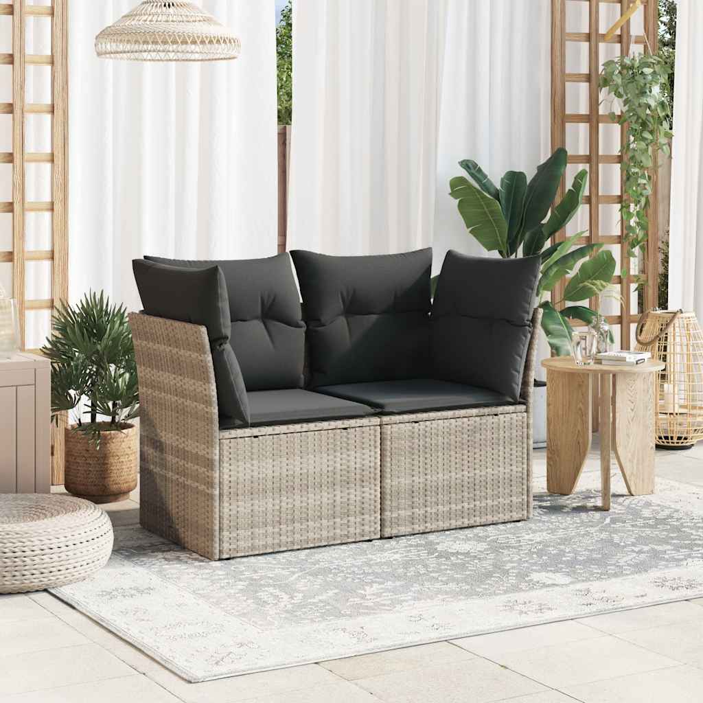 2-personers havesofa med hynder polyrattan lysegrå