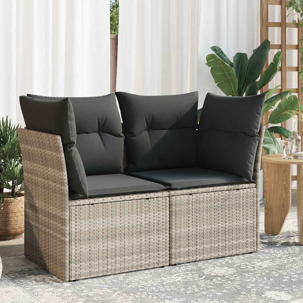 2-personers havesofa med hynder polyrattan lysegrå billede