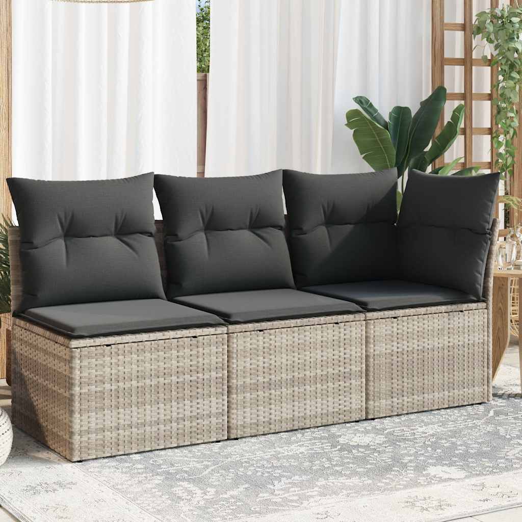 3-personers havesofa med hynder polyrattan lysegrå billede
