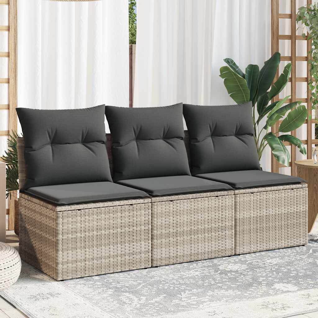 3-personers havesofa med hynder polyrattan lysegrå billede