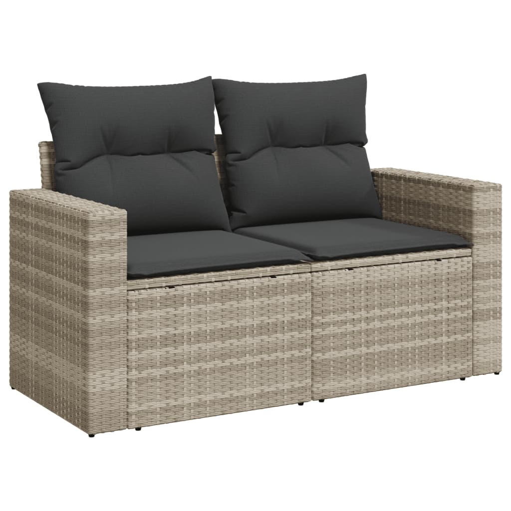 2-personers havesofa med hynder polyrattan lysegrå