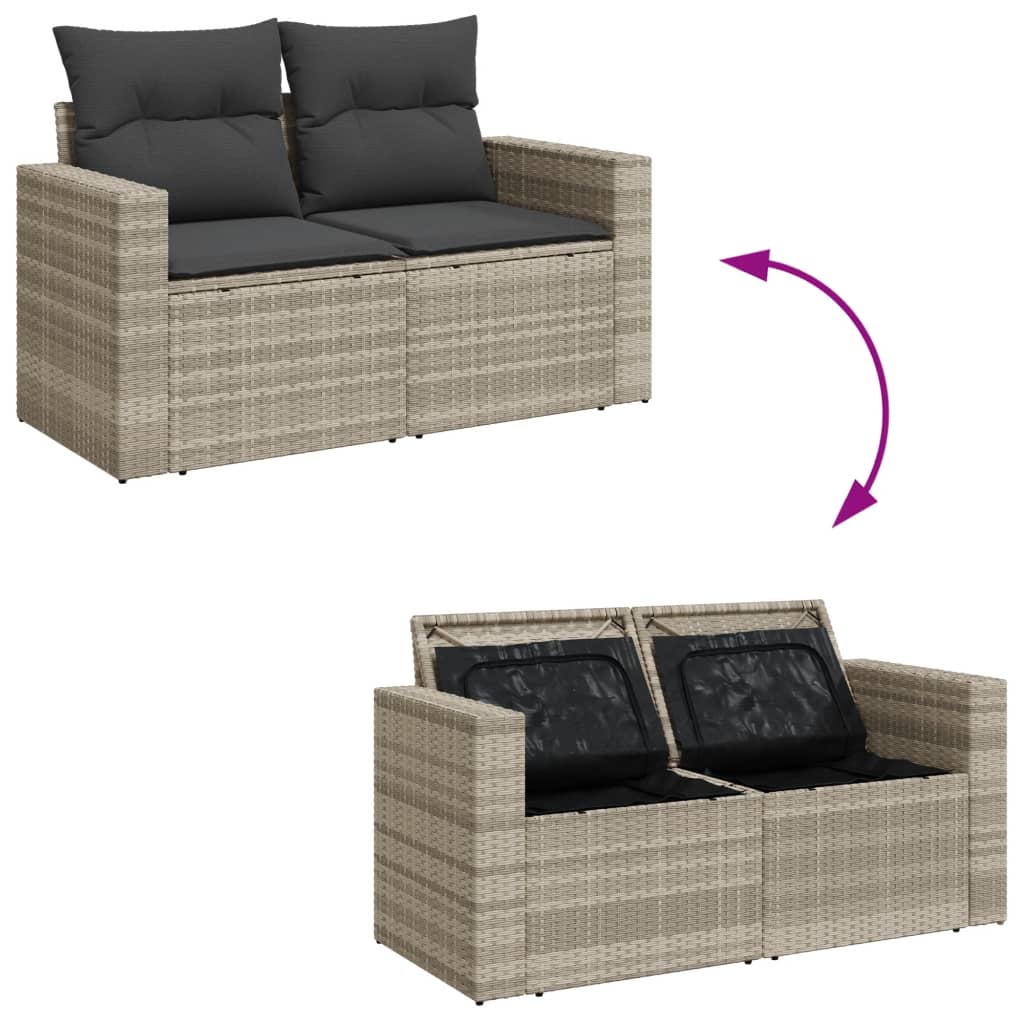 2-personers havesofa med hynder polyrattan lysegrå