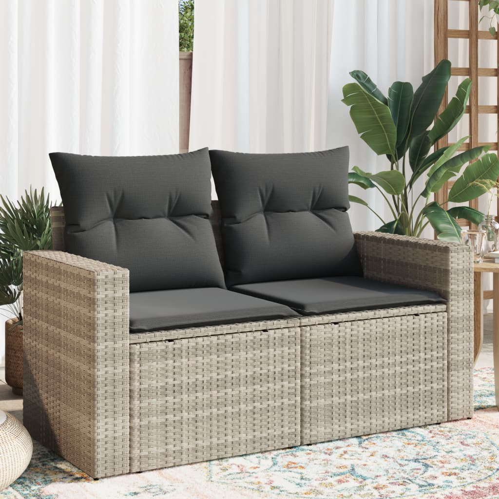 2-personers havesofa med hynder polyrattan lysegrå