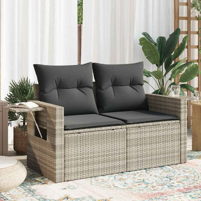 2-personers havesofa med hynder polyrattan lysegrå