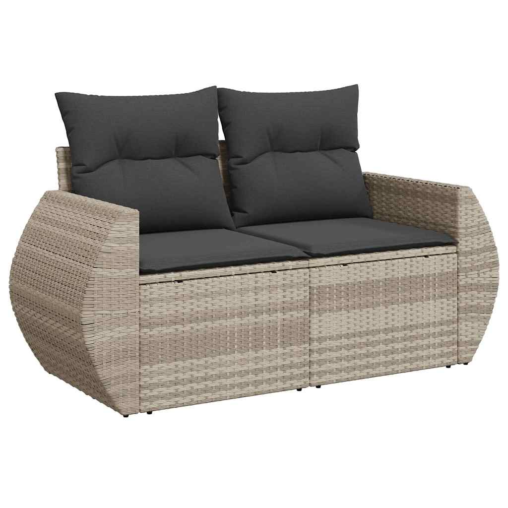 2-personers havesofa med hynder polyrattan lysegrå