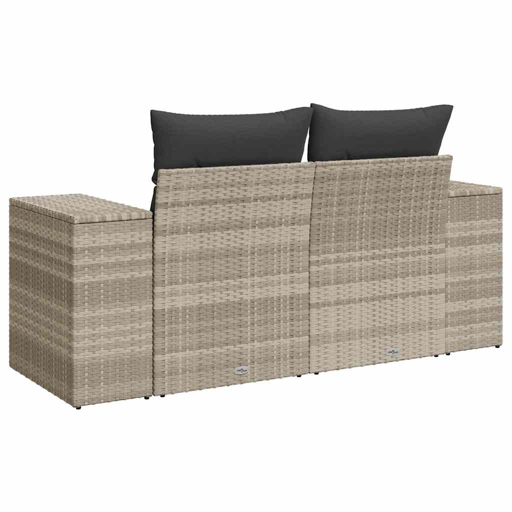 2-personers havesofa med hynder polyrattan lysegrå