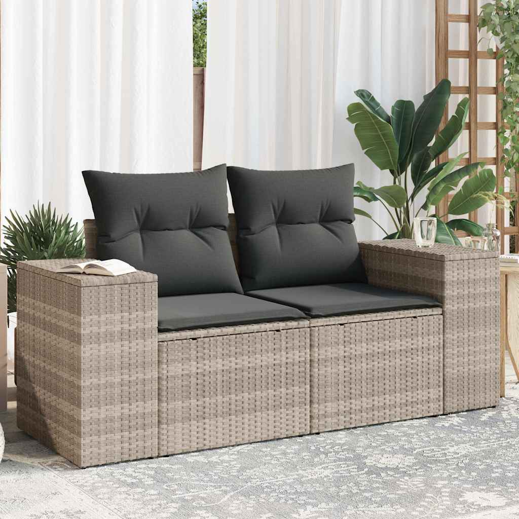 2-personers havesofa med hynder polyrattan lysegrå