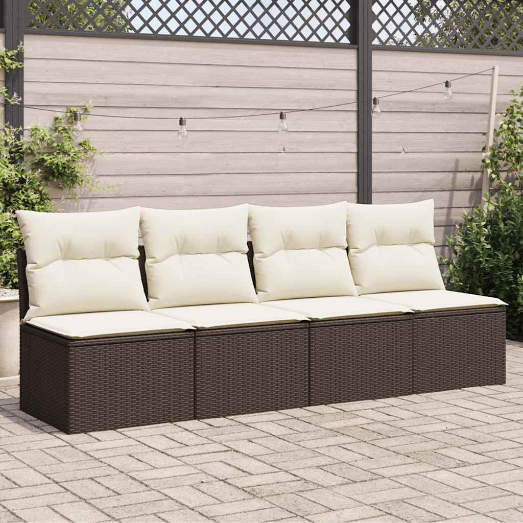 4-personers havesofa med hynder polyrattan brun billede