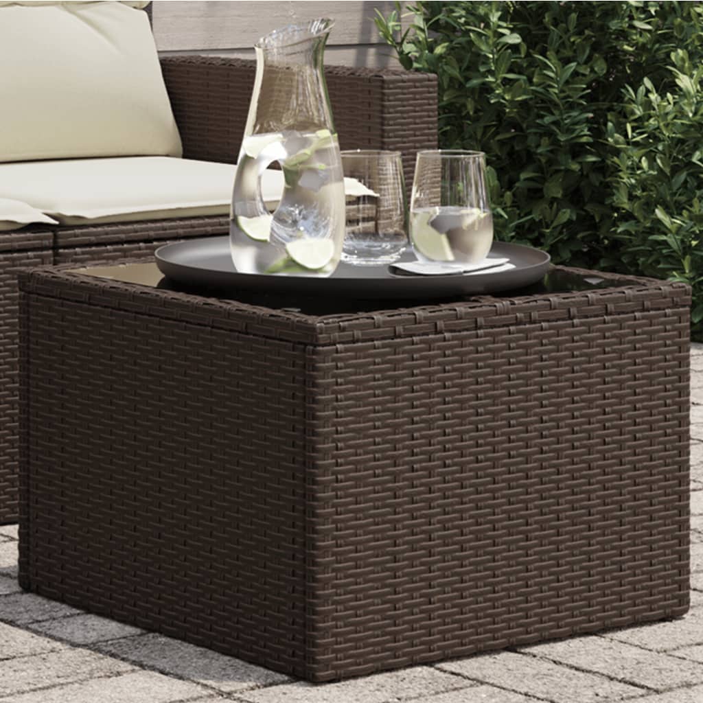 havebord med glastop 55x55x37 cm polyrattan brun billede