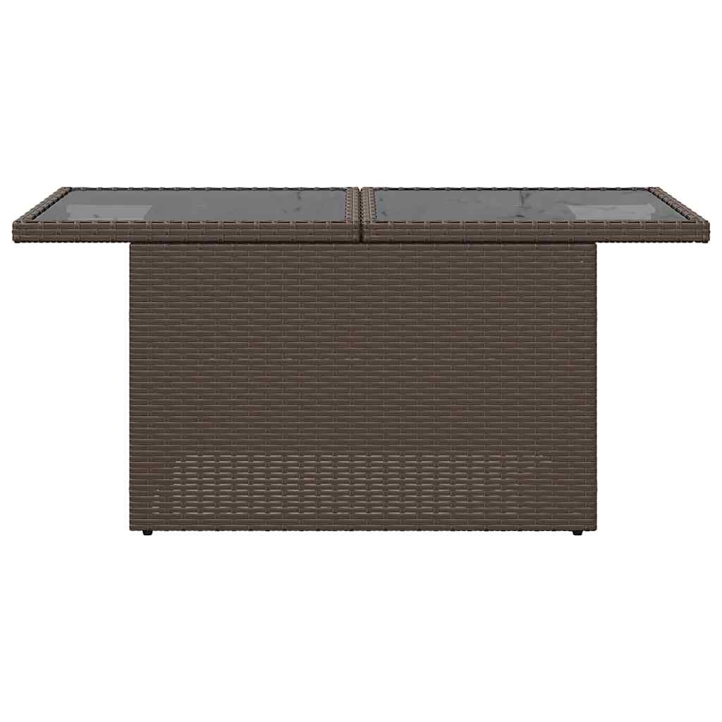 havebord med glastop 100x55x73 cm polyrattan brun
