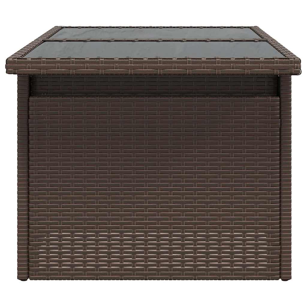 havebord med glastop 100x55x73 cm polyrattan brun