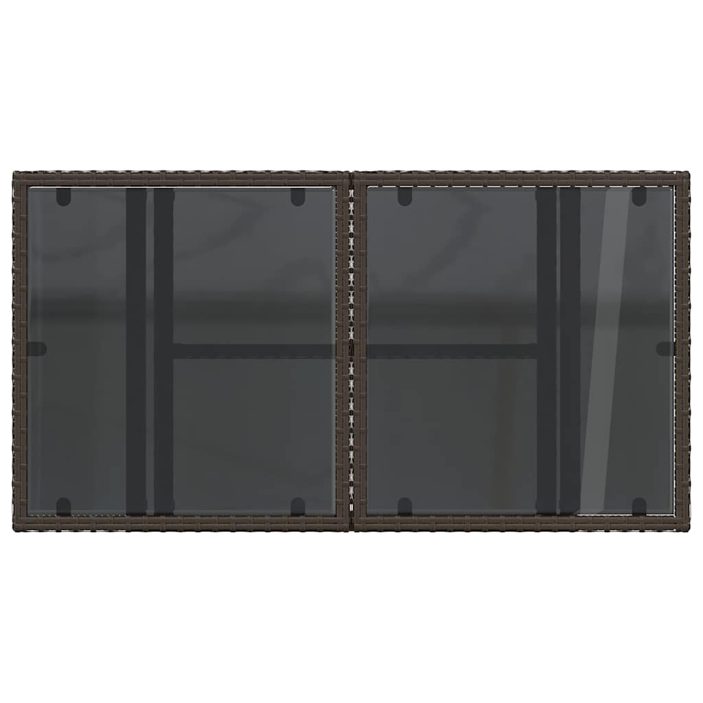 havebord med glastop 100x55x73 cm polyrattan brun