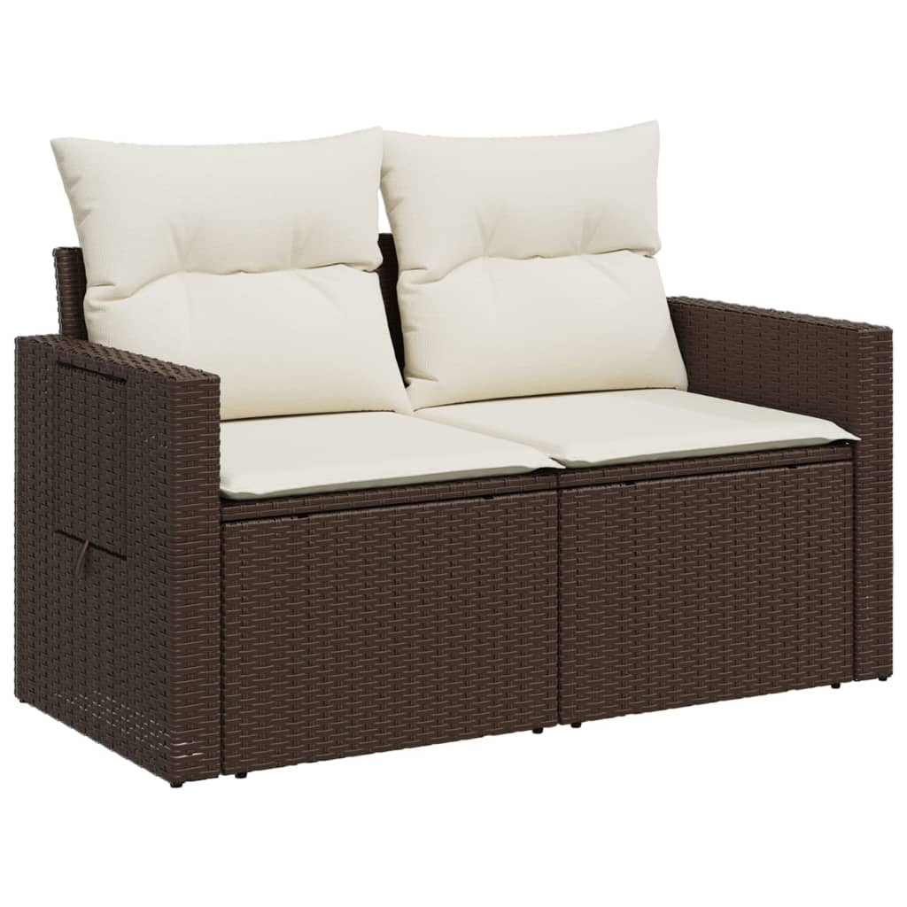 2-personers havesofa med hynder polyrattan brun