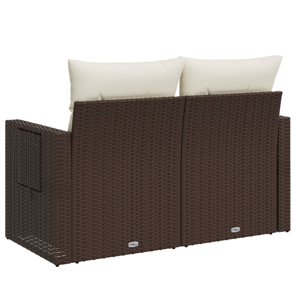 2-personers havesofa med hynder polyrattan brun