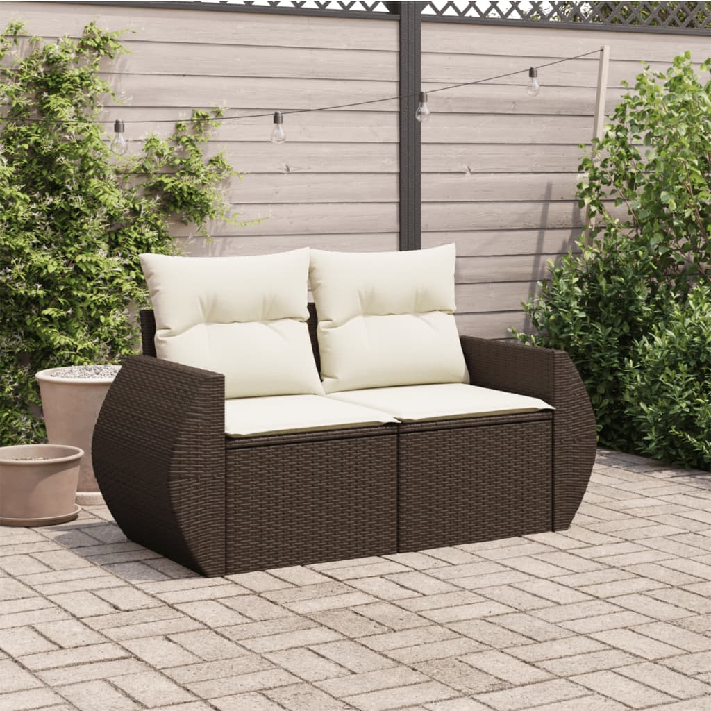 2-personers havesofa med hynder polyrattan brun