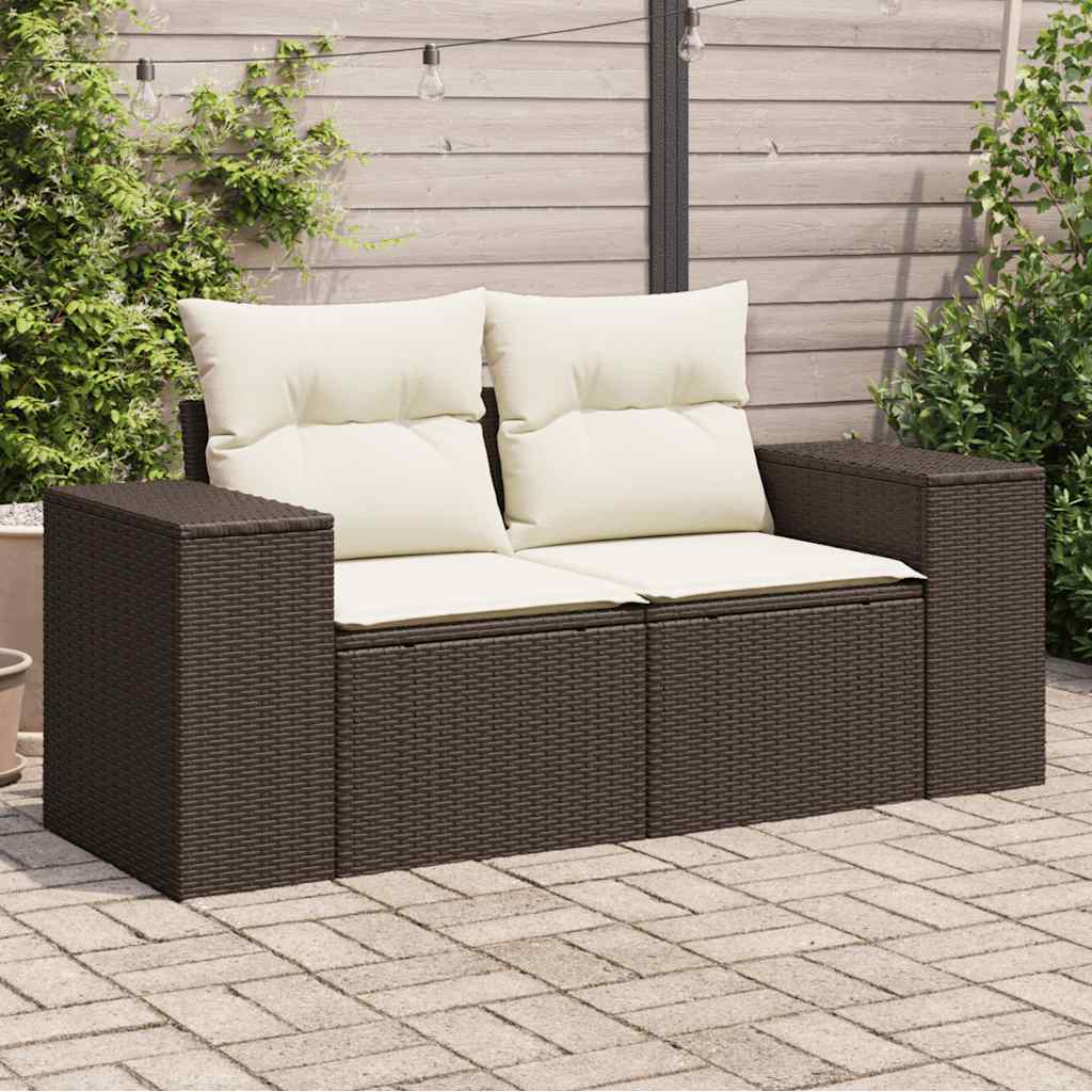 2-personers havesofa med hynder polyrattan brun