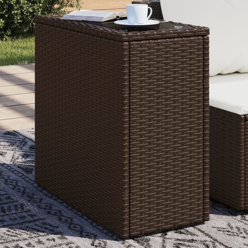havesidebord med glastop 58x27,5x55 cm polyrattan brun billede