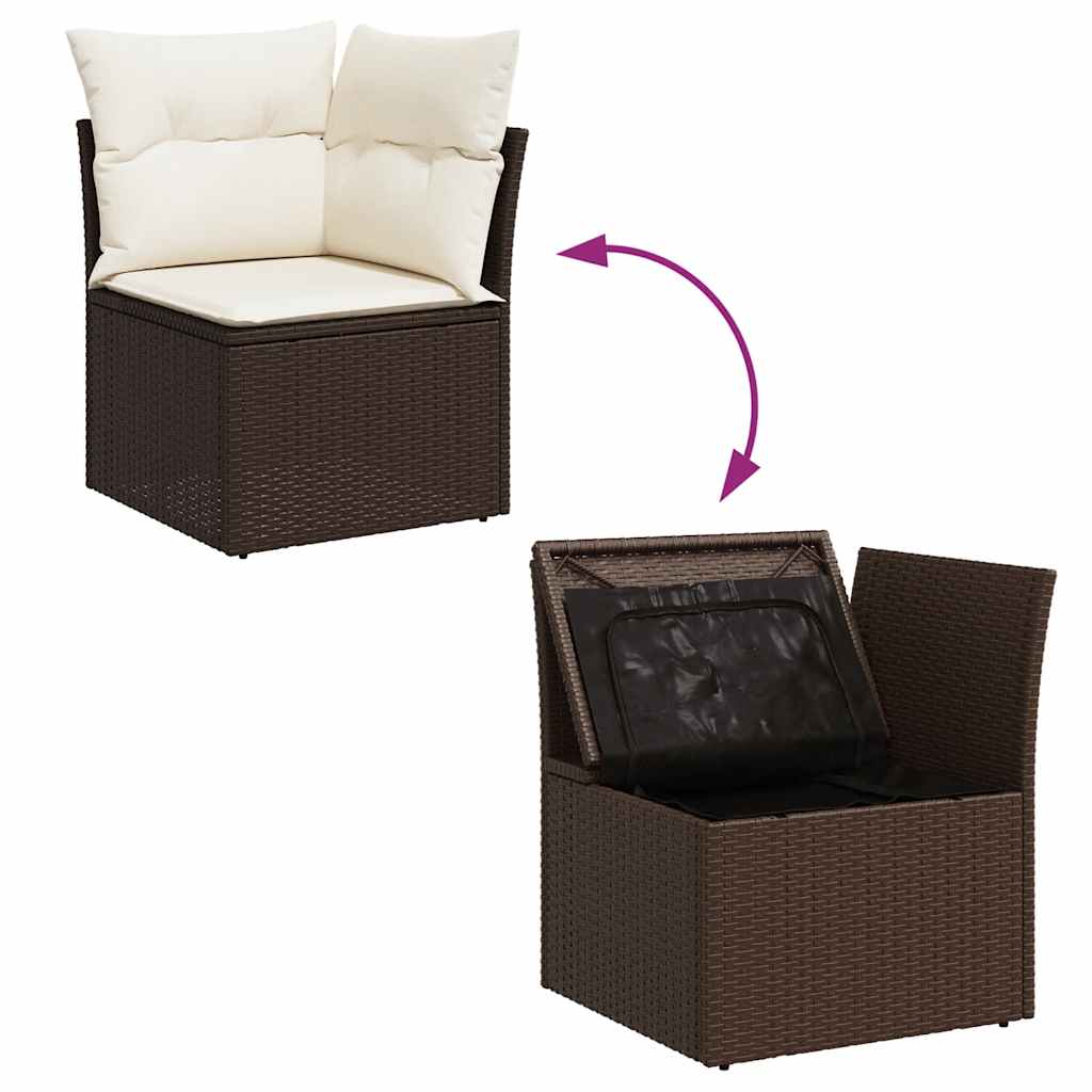 hjørnemodul til havesofa med hynder polyrattan brun