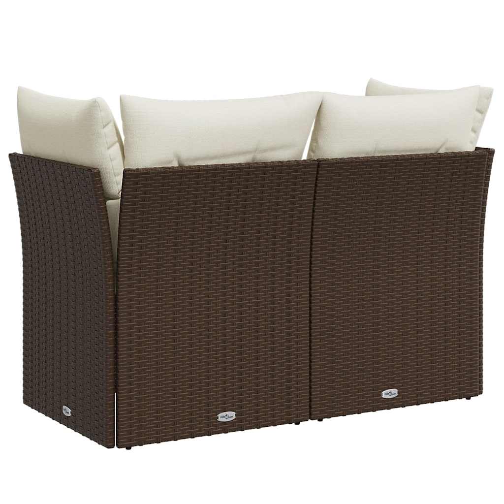 2-personers havesofa med hynder polyrattan brun