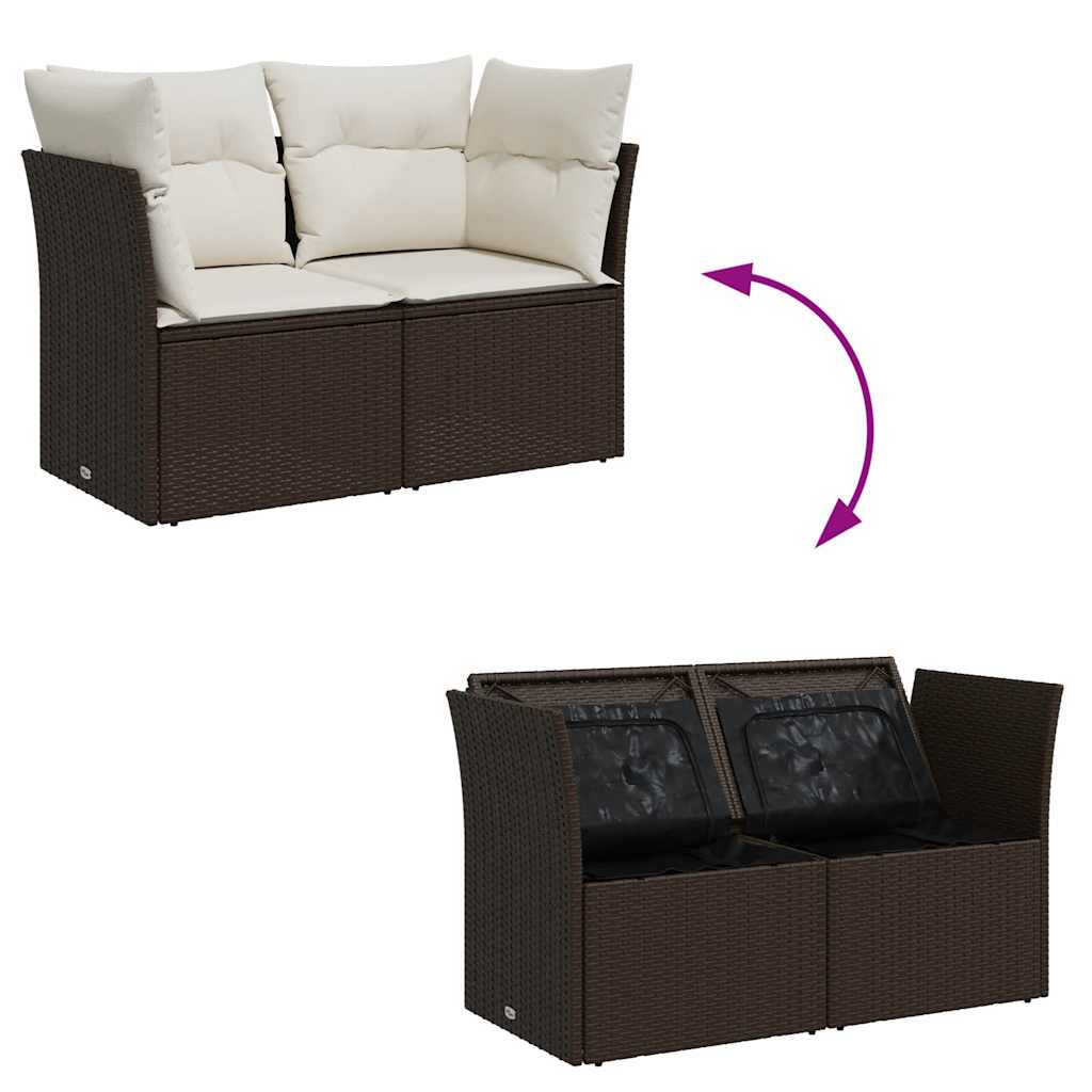 2-personers havesofa med hynder polyrattan brun