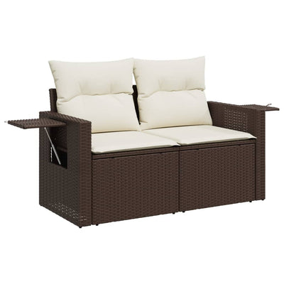 2-personers havesofa med hynder polyrattan brun