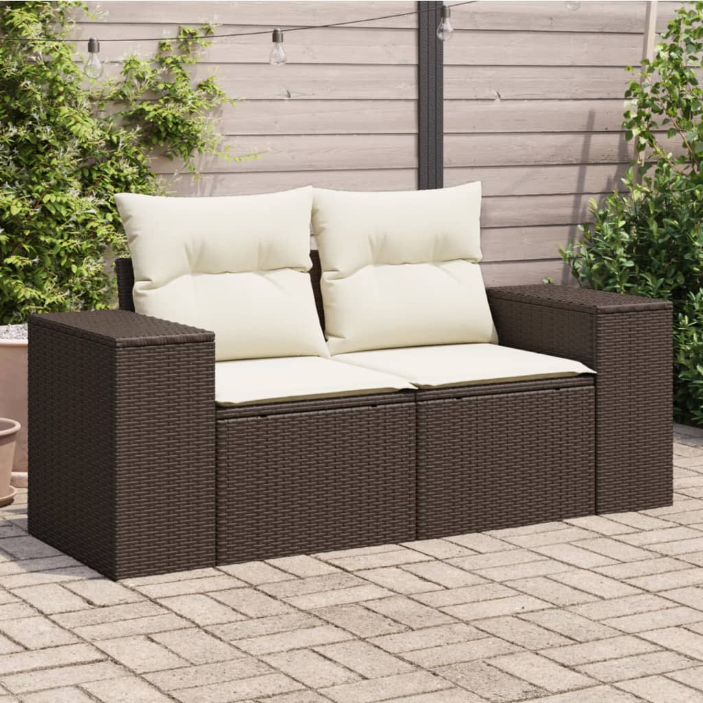 2-personers havesofa med hynder polyrattan brun