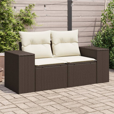 2-personers havesofa med hynder polyrattan brun