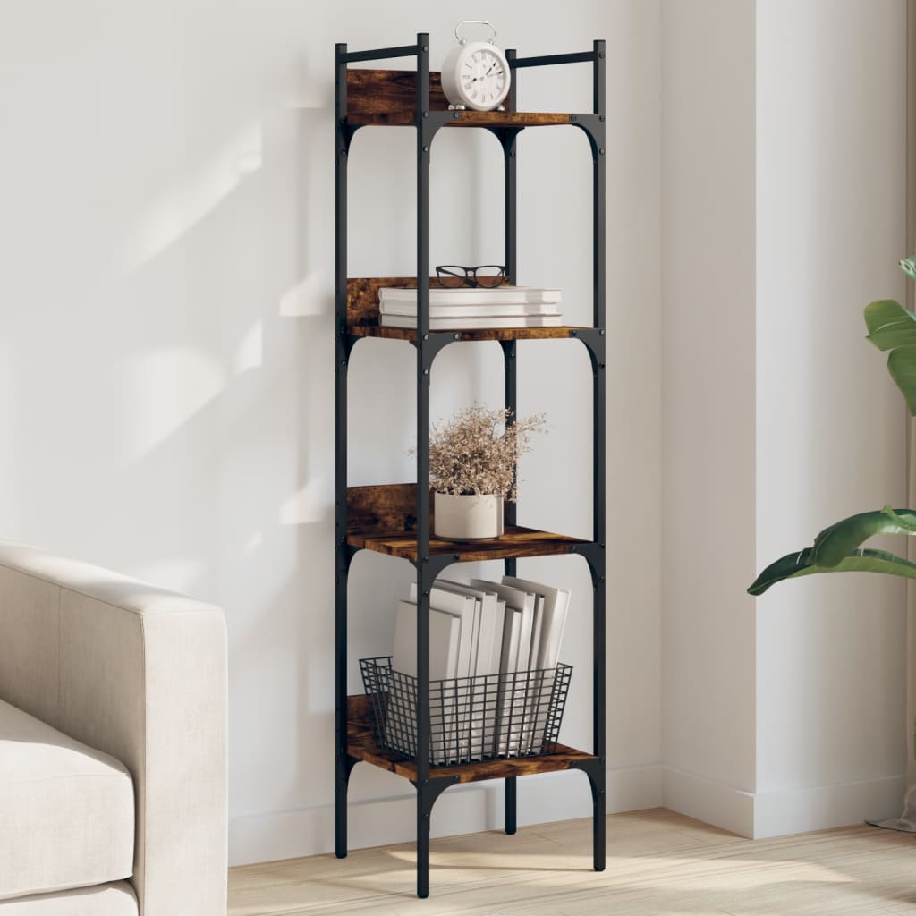Bogreol med 4 hylder - 35×30×138,5 cm - konstrueret træ i røget eg