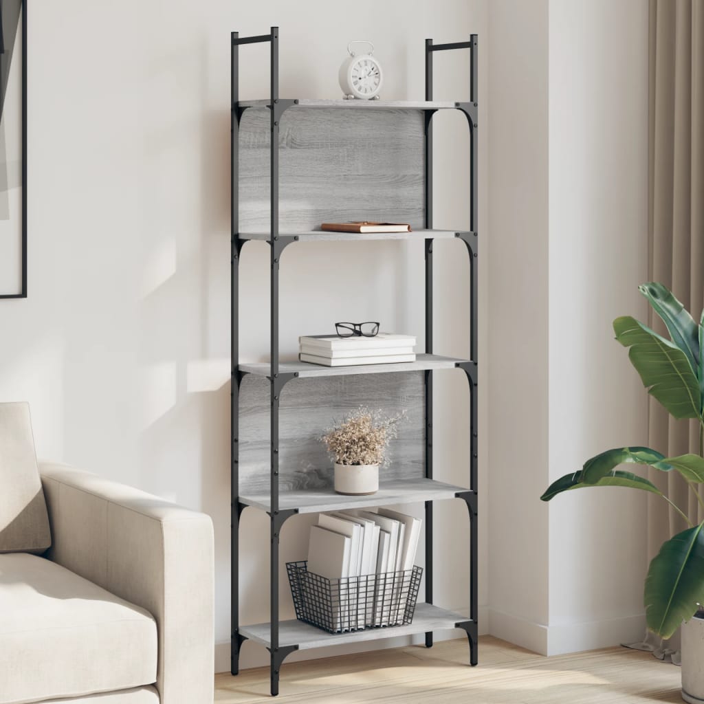 bogreol 60,5x24x166,5 cm 5 hylder konstrueret træ grå sonoma-eg billede