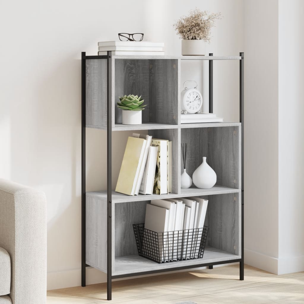 Bogreol 72×28×109 cm - grå sonoma-eg, konstrueret træ og stål