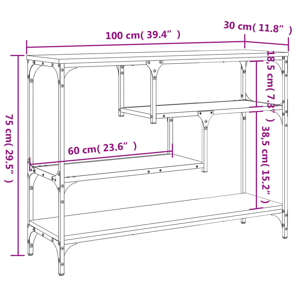 konsolbord 100x30x75 cm konstrueret træ sort