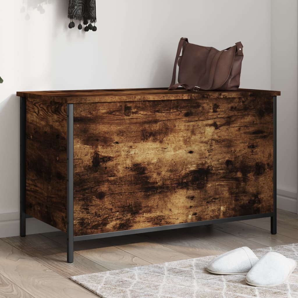 opbevaringsbænk 80x42,5x50 cm konstrueret træ røget egetræ