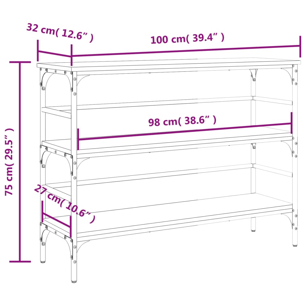 konsolbord 100x32x75 cm konstrueret træ sort