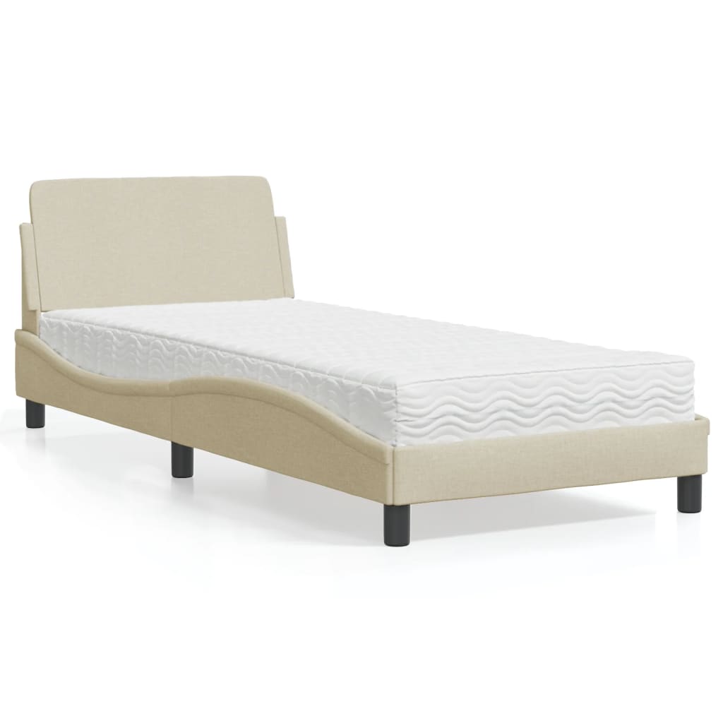 seng med madras Dover 90x190 cm stof cremefarvet