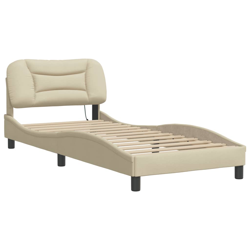 sengeramme med LED uden madras Hvar 90x190 cm stof cremefarvet