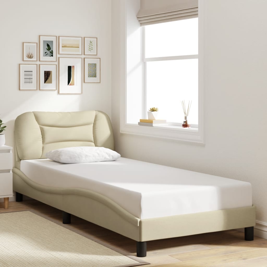 sengeramme med LED uden madras Hvar 90x190 cm stof cremefarvet