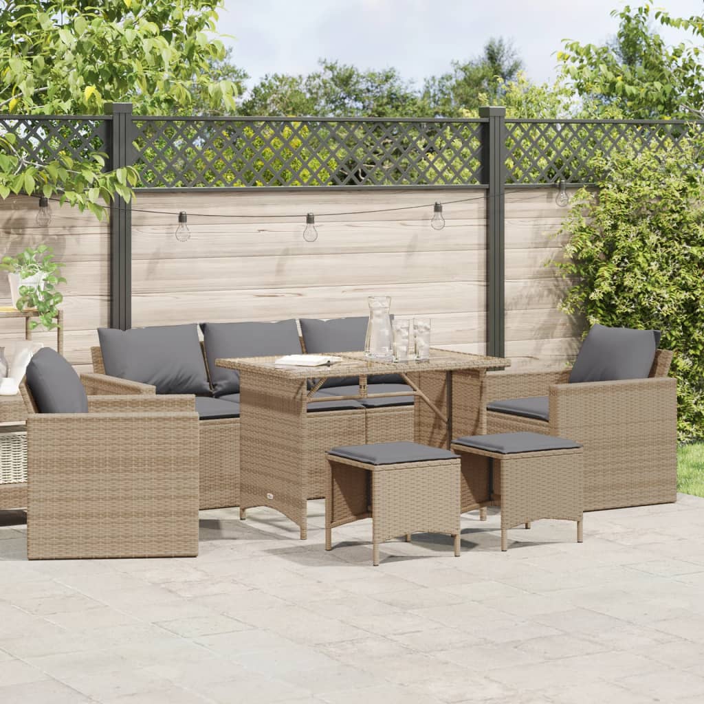 sofasæt til haven 6 dele med hynder polyrattan beige