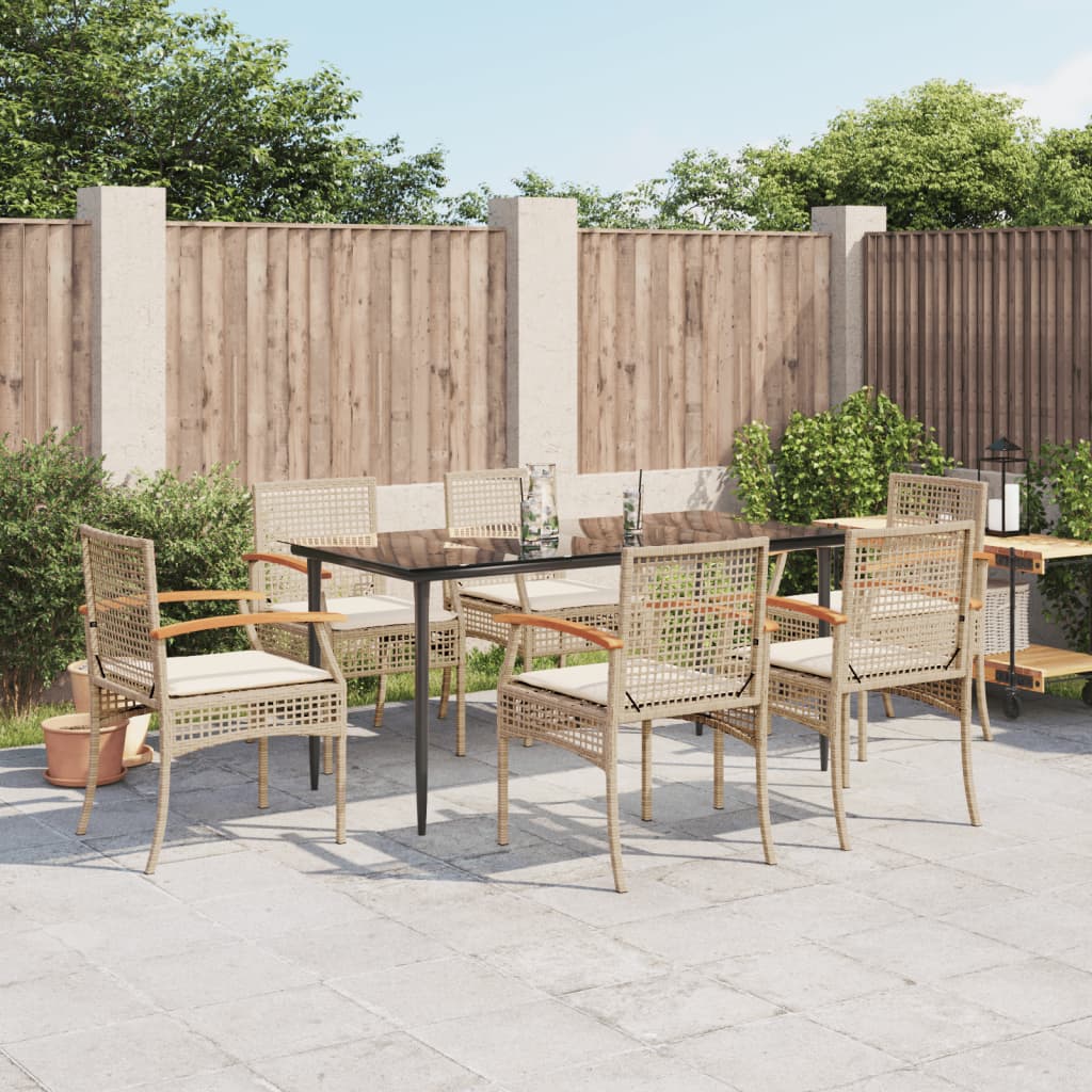 spisebordssæt til haven 7 dele med hynder polyrattan beige