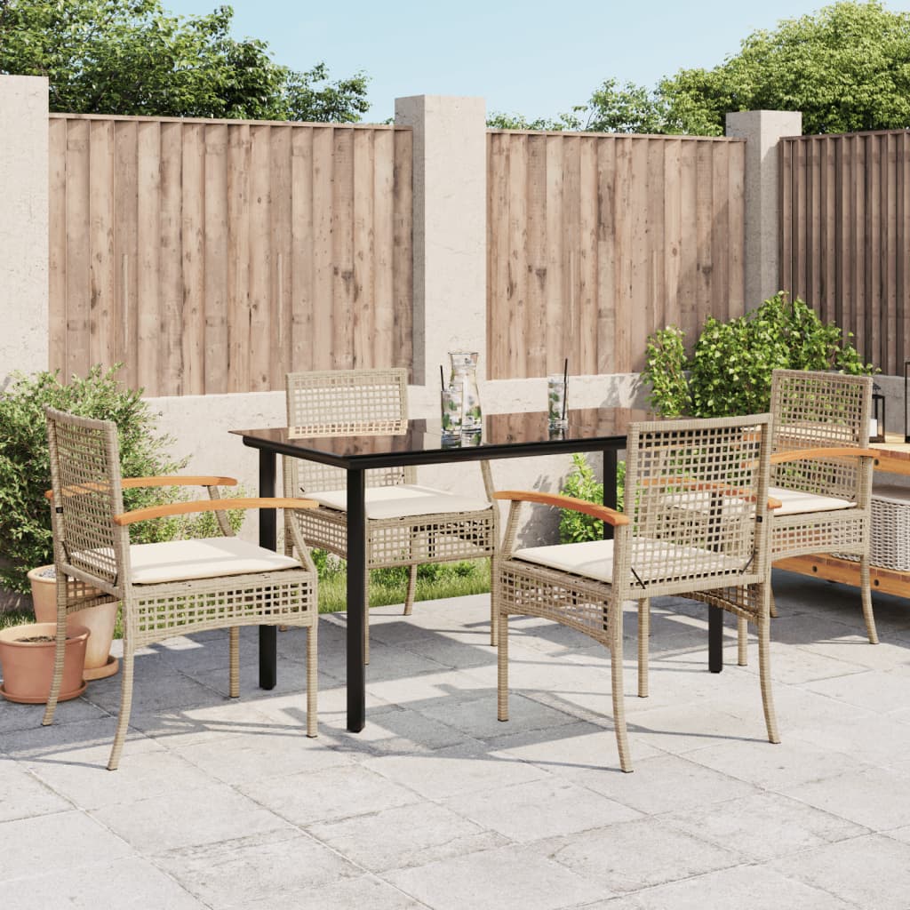 spisebordssæt til haven 5 dele med hynder polyrattan beige