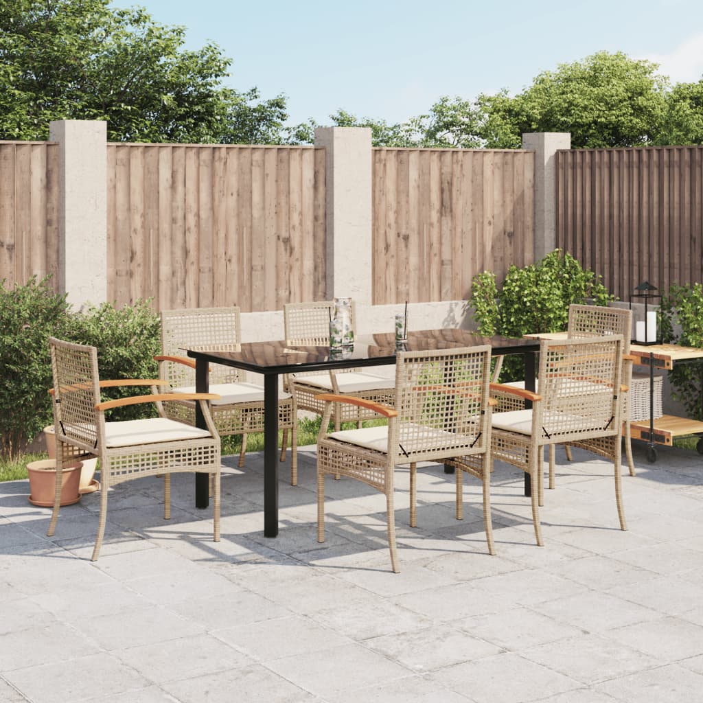 spisebordssæt til haven 7 dele med hynder polyrattan beige