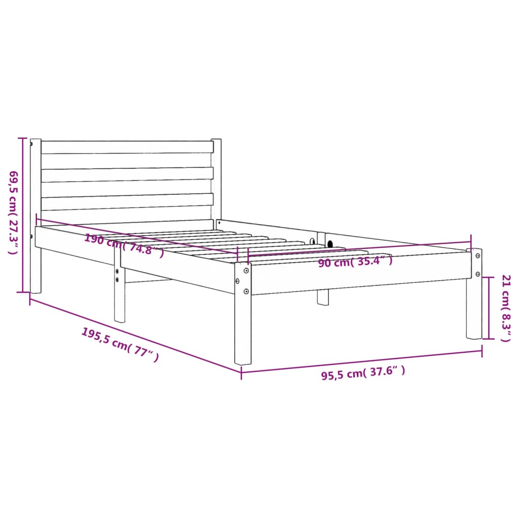 sengeramme uden madras 90x190 cm massivt fyrretræ gyldenbrun